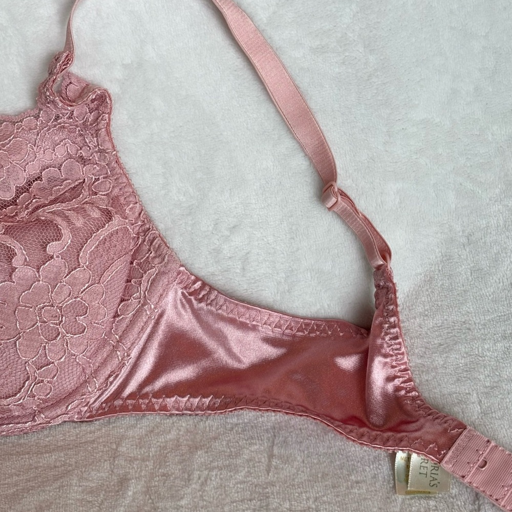 Vtg Victoria’s Secret 36C Gold Label Satin Lace Bra 76217 Dusty Pink - Picture 6 of 10